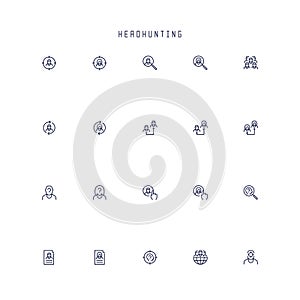 Headhunting related icons in outline style