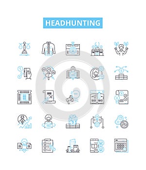 Headhunting vector line icons set. Recruiting, Hiring, Placement, Searching, Sourcing, Talent, Headhunting illustration