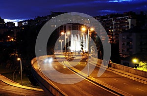 Heading Home - Car, Bridge and Jets of Water