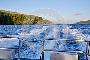 Heading out across Broughton Strait in early morning, BC, Canada