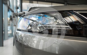 The headlamp of a modern prestigious car from a close angle