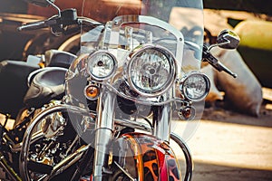 Headlamps of a classic motorcycle, beautiful artistic processing for flyer calendar and advertising