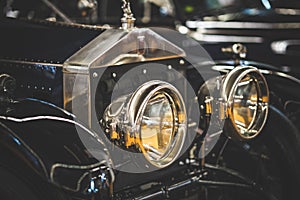 Headlamps of an old classic car