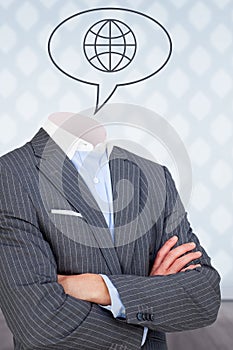 Composite image of headless businessman in suit standing with arms crossed