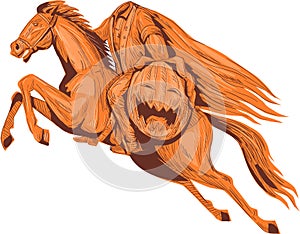 Headless Horseman Pumpkin Head Drawing photo