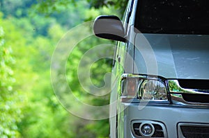 Headlight in front of the van car