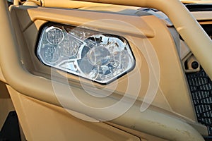 Headlight of a modern armored military police car