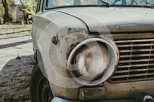 Headlight retro classic car close up