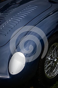 Headlight of a vintage classic sport car