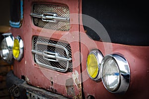 Headlights by old vintage bus