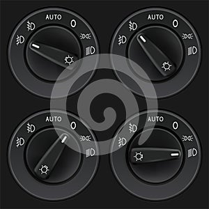 Headlights selectors. Car dashboard black elements
