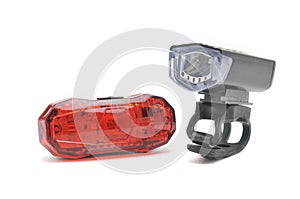 Headlights and stop lights for a bicycle on a white background