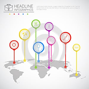 Headline Infographic Design Business Data Graphic Collection Over World Map Presentation Copy Space