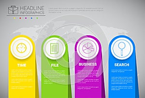 Headline Infographic Design Business Data Graphic Collection Over World Map Presentation Copy Space