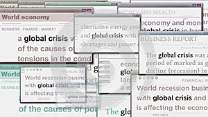 Headline news titles media with global crisis economy crash animation