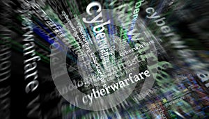 Headline titles media with Cyberwarfare 3d illustration