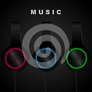 Headphone on black background. Music. Vector illistration.