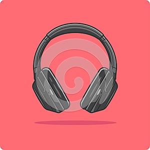 Headphone Black color front view flat design and isolated on pink color background Can be used for icons logos and backgrounds