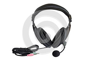 Headphone call centre hotline on background ,clipping path