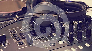 Headphone on dj mix console and music mixer