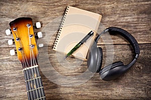 Headphone guitar notebook pencil