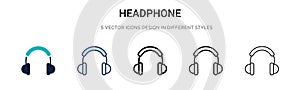 Headphone icon in filled, thin line, outline and stroke style. Vector illustration of two colored and black headphone vector icons