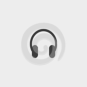 Headphone icon in a flat design in black color. Vector illustration eps10