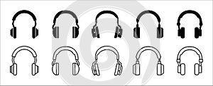 Headphone icon set. Headset vector icons set. Over ear headphone assorted illustration. Symbol of customer service, help and