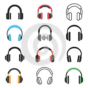 Headphone icons set in flat style. Earphone vector illustration on isolated background. Listen music sign business concept
