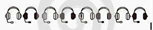 Headphone with microphone icon set. black and white illustrations