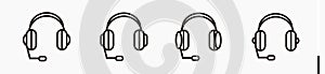 Headphone with microphone icon set. line vector illustrations