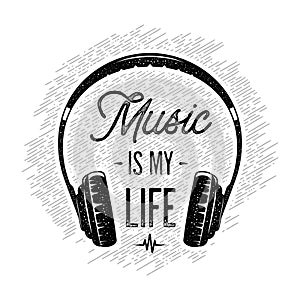 Headphone Music is my Life White Vector illustration.
