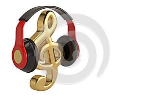 Headphone with music symbol on white background.3D illustration.