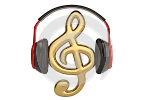 Headphone with music symbol on white background.3D illustration.