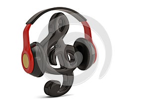 Headphone with music symbol on white background.3D illustration.