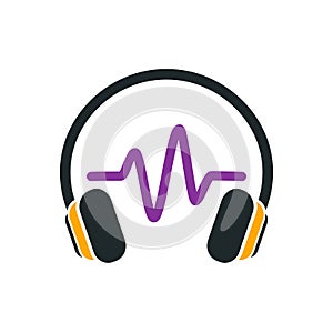 Headphone with music wave icon sign â€“ vector