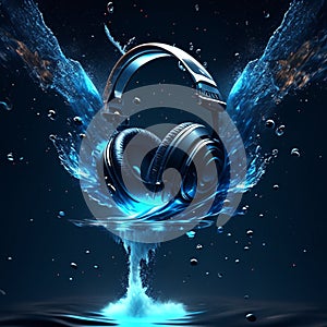 headphone on splash, flying in the air, in the style of mike campau