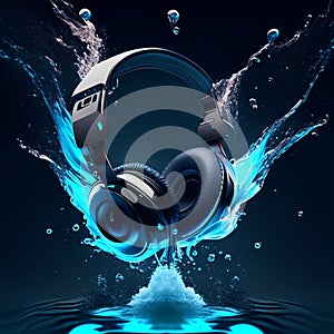 headphone on splash, flying in the air, in the style of mike campau