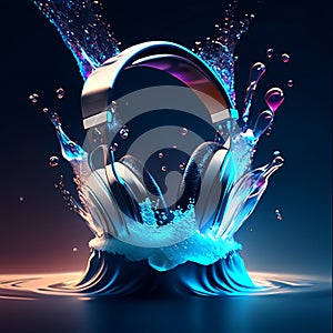 headphone on splash, flying in the air, in the style of mike campau