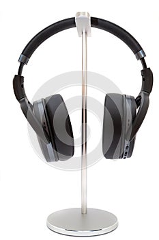 Headphone on the stand on white background