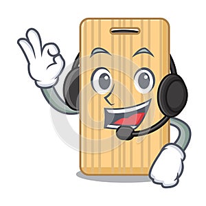 With headphone wooden cutting board mascot cartoon