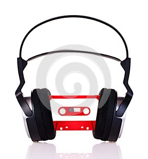 Headphones on a audio cassette photo
