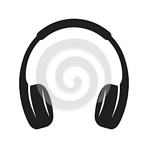 Headphones bold black silhouette icon isolated on white. Earspeakers, earphones pictogram.