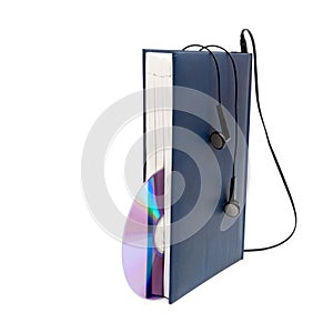 Headphones and books (audio book concept)