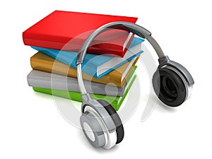 Headphones with books. audio-book concept