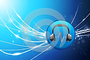 Headphones Button on Blue Abstract Light Background