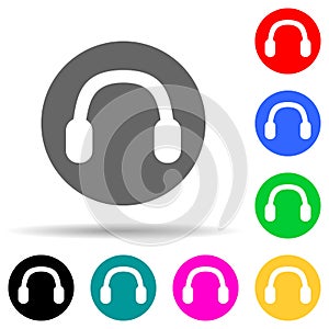 Headphones in a circle multi color style icon. Simple thin line, outline vector of web icons for ui and ux, website or