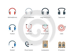 Headphones color icons on white background