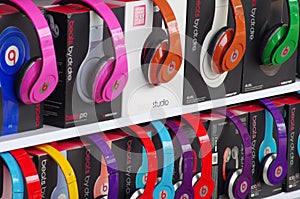 Headphones on display in a store