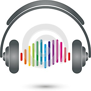 Headphones and equalizer, music and entertainment logo